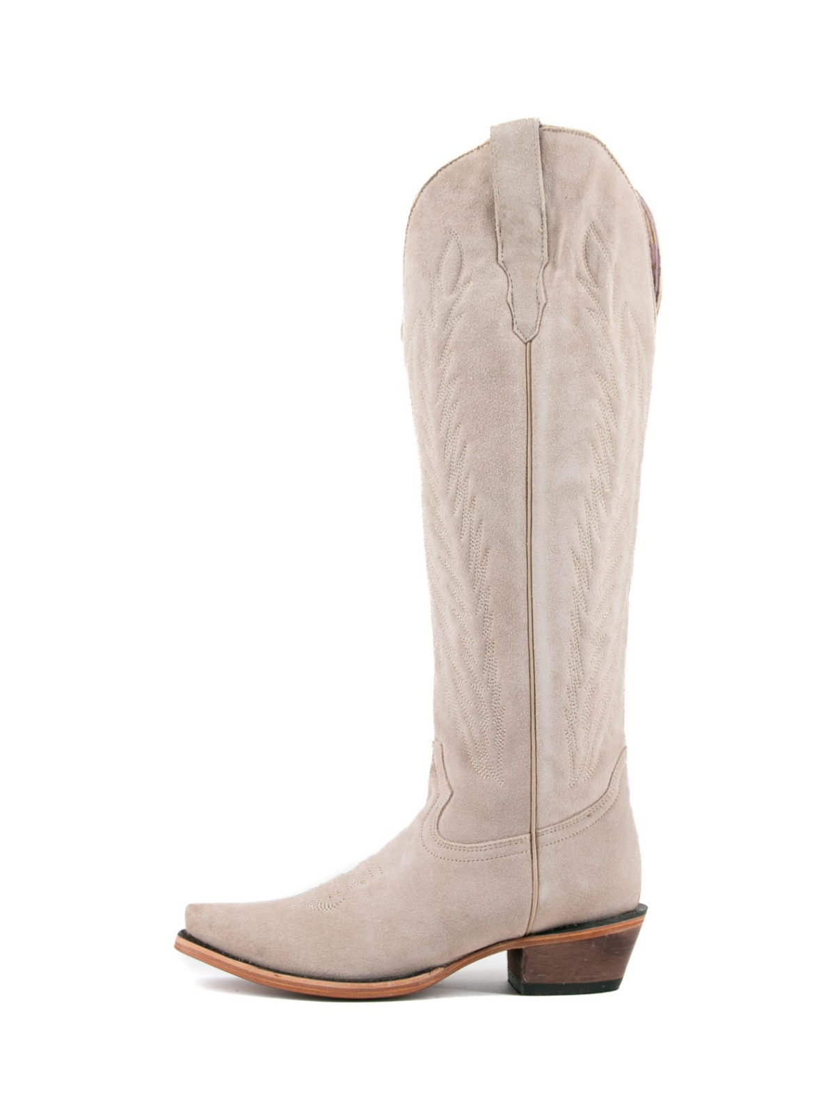 Faux Suede Snip-Toe Half-Zip Embroidery Knee High Tall Cowgirl Boots - Camel