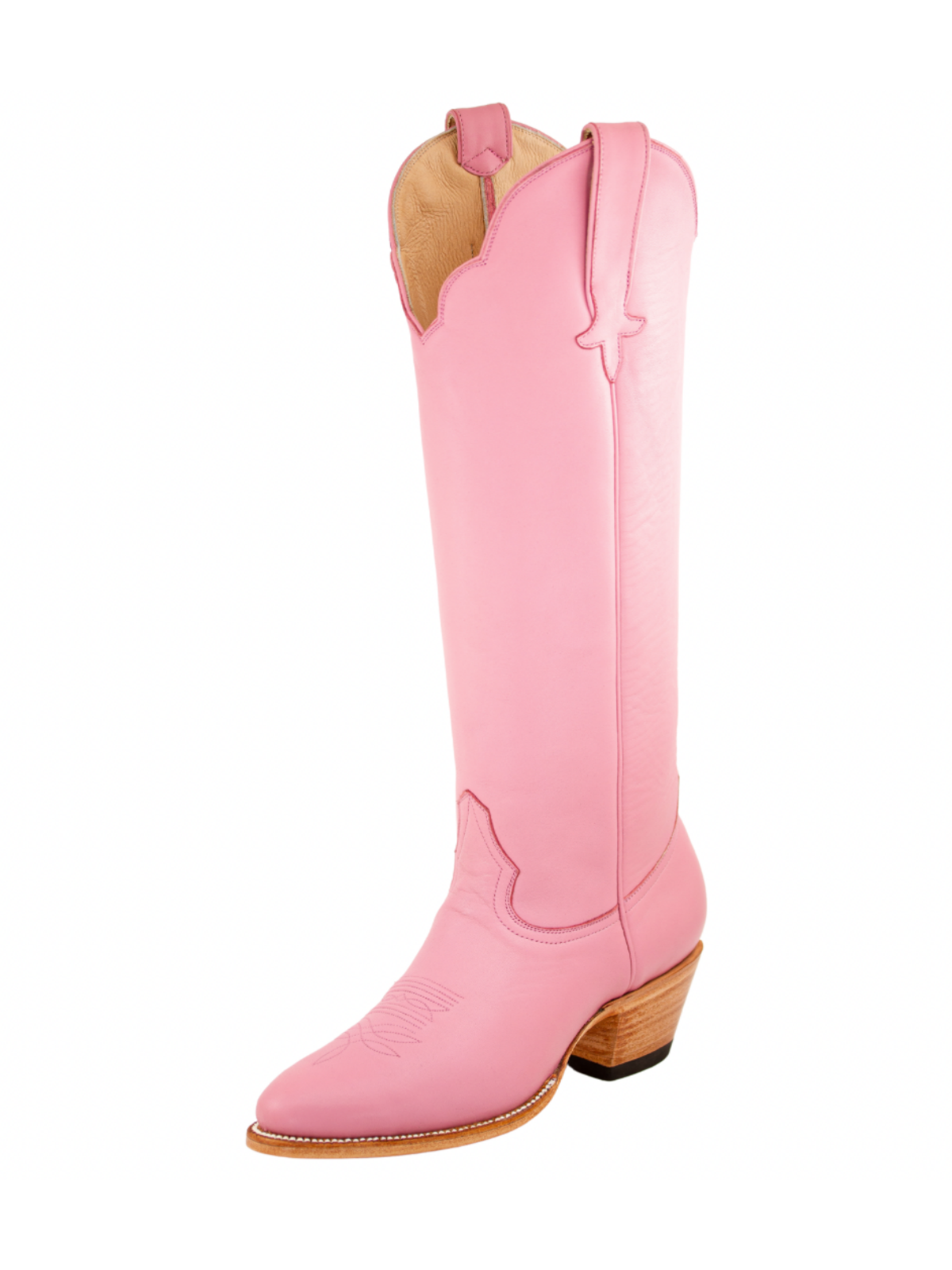 Simple Round-Toe Wide Calf Knee High Tall Cowgirl Boots - Pink