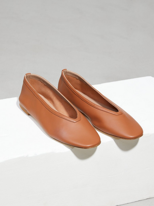 Burnt Orange Vegan Leather Square Toe Slip-On Ballet Flats