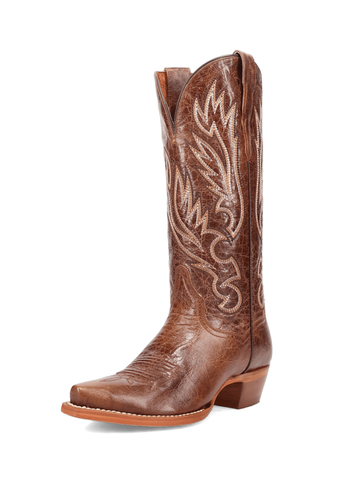 Distressed Brown Snip-Toe Classic Embroidery Wide Mid Calf Cowgirl Boots