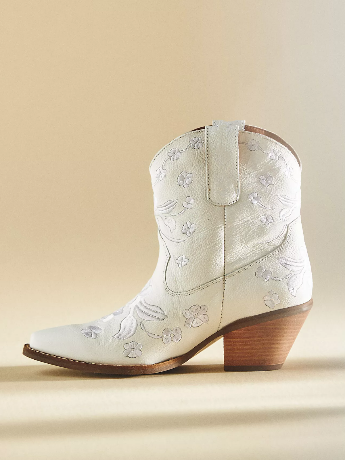 Colorful Floral Embroidery Snip-Toe Ankle Booties - White