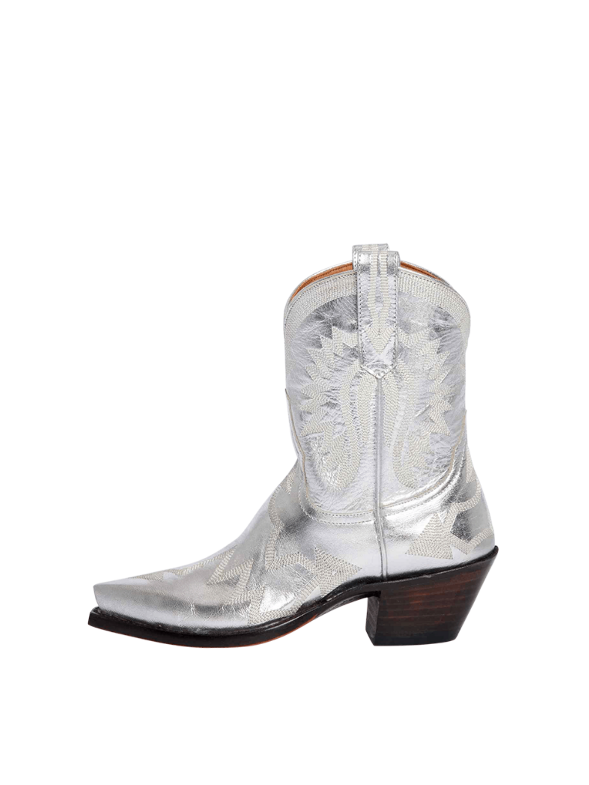 Metallic Embroidery Snip-Toe Wide Mid Calf Cowgirl Boots - Silver