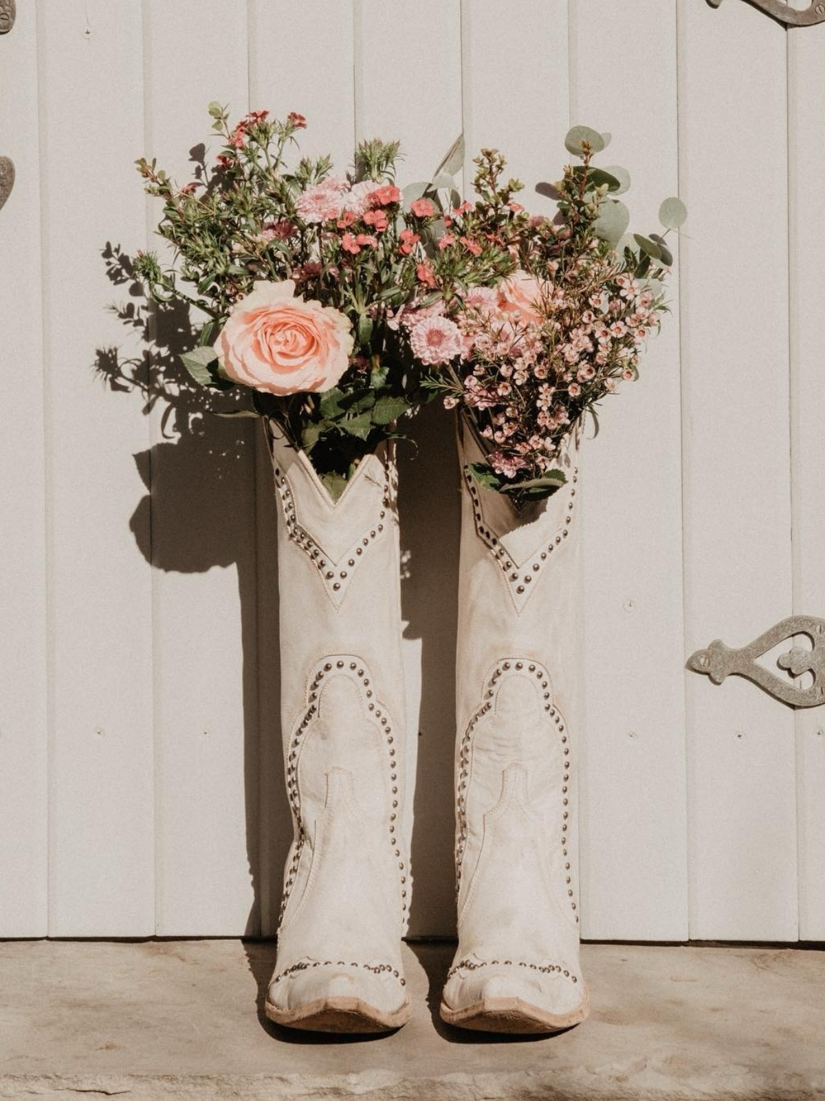 White Distressed Stitch Studded Snip-Toe Wide Mid Calf Cowgirl Tall Boots