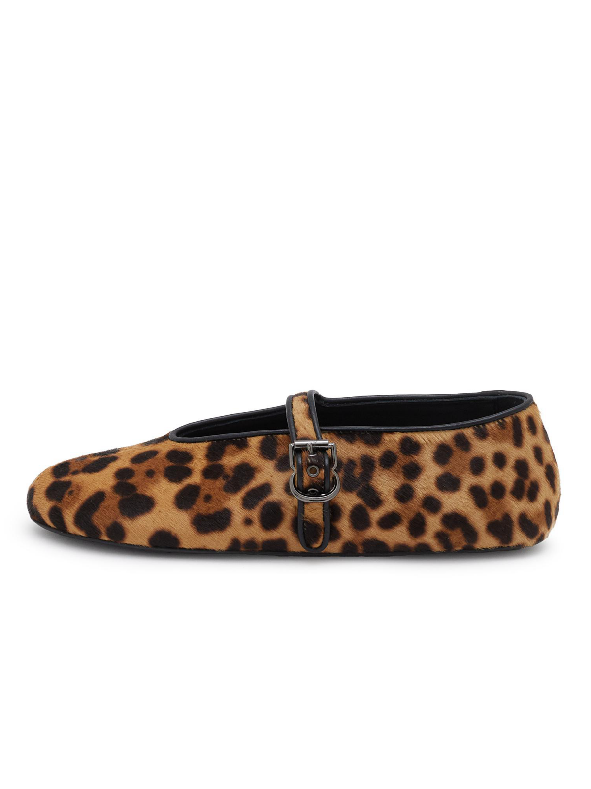 Leopard Faux Suede Round-Toe Bridge Strap Ballet Mary Janes Flats