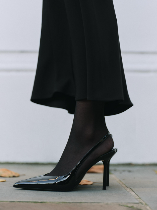 Black Patent Pointed-Toe Classic Slingback Pump High Heels