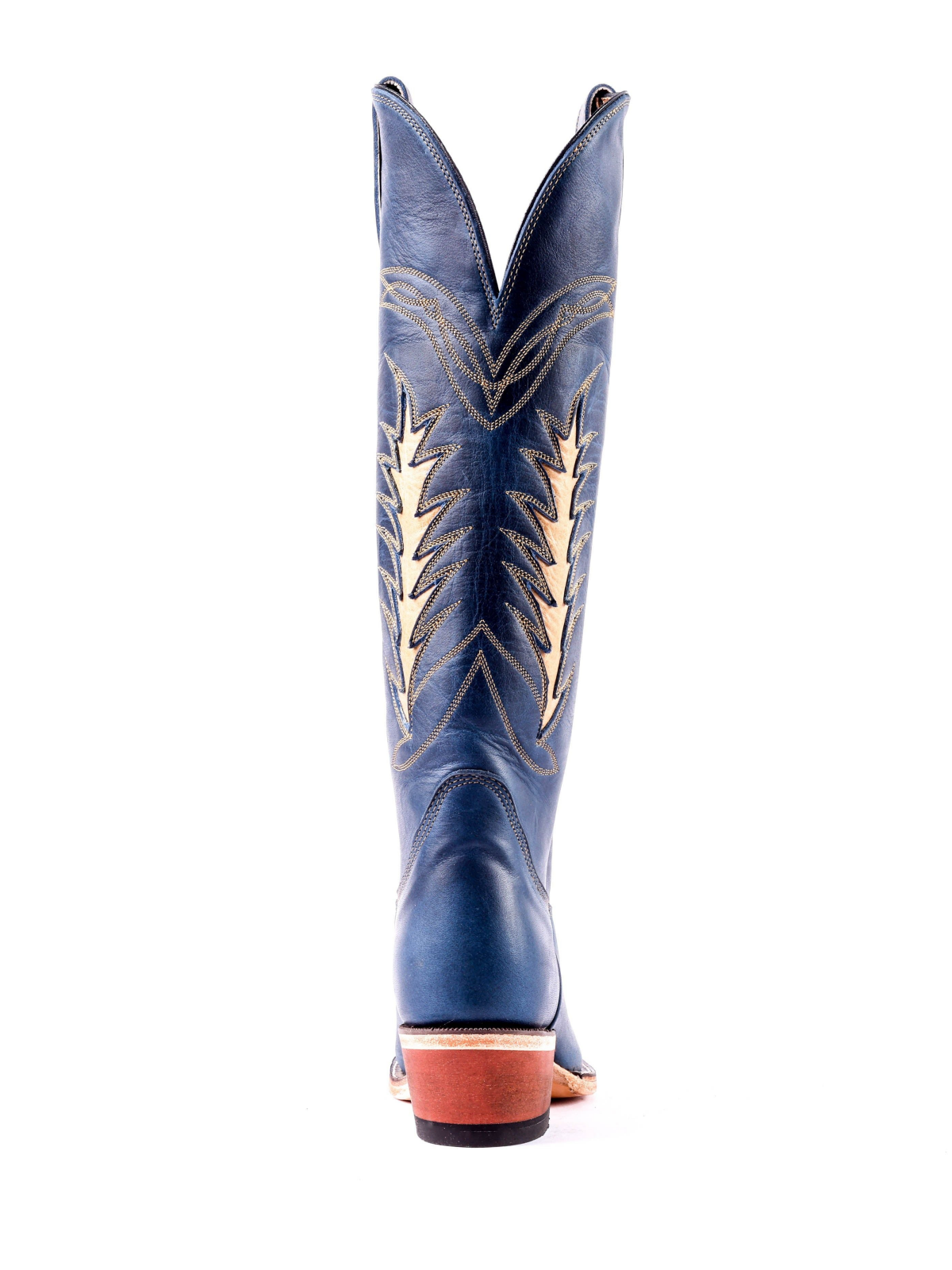 Dark Blue Almond-Toe Inlay Embroidery Wide Mid Calf Tall Cowgirl Boots