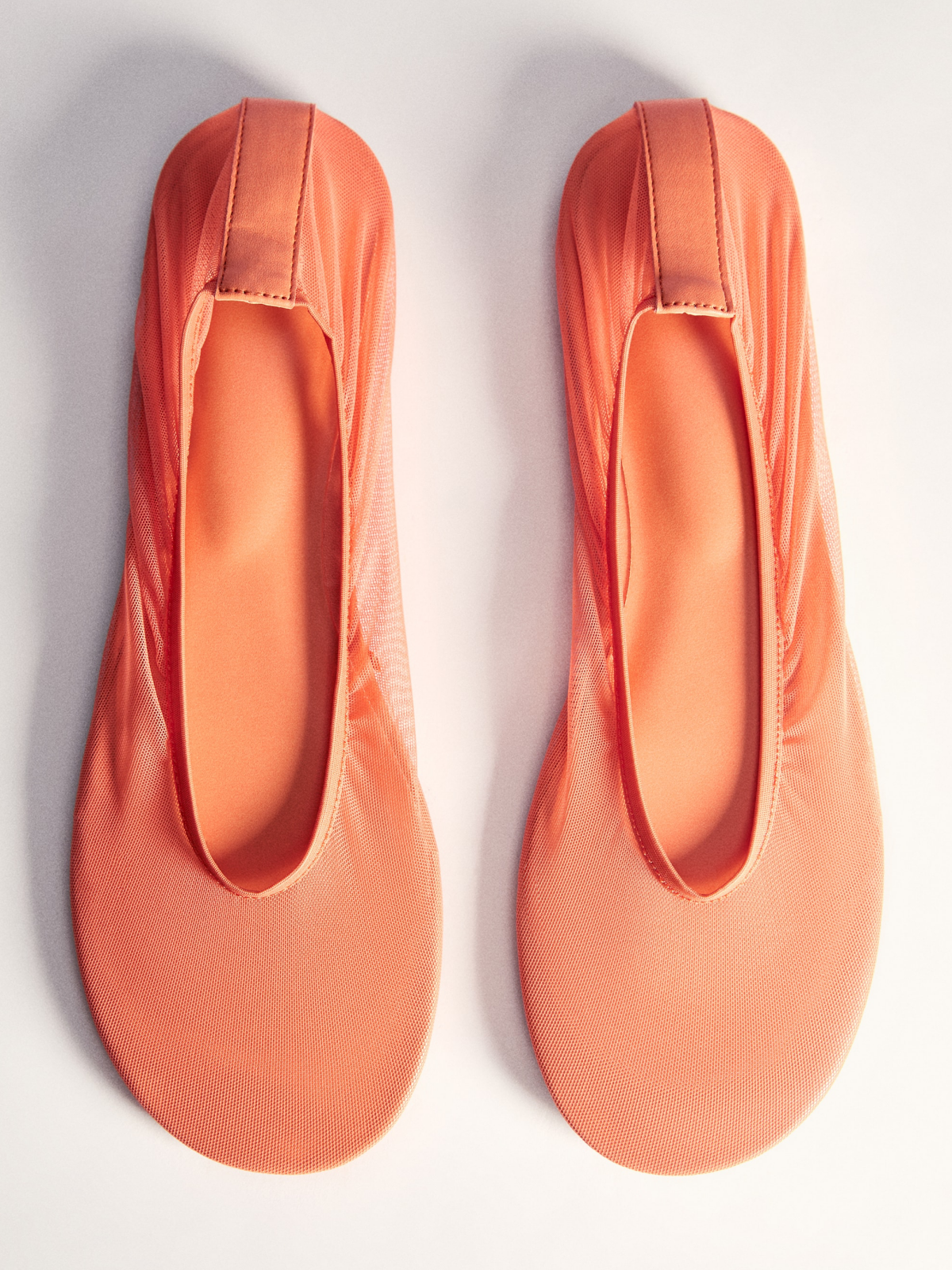 Orange Semi-Transparent Mesh Flats Elastic Ballerinas