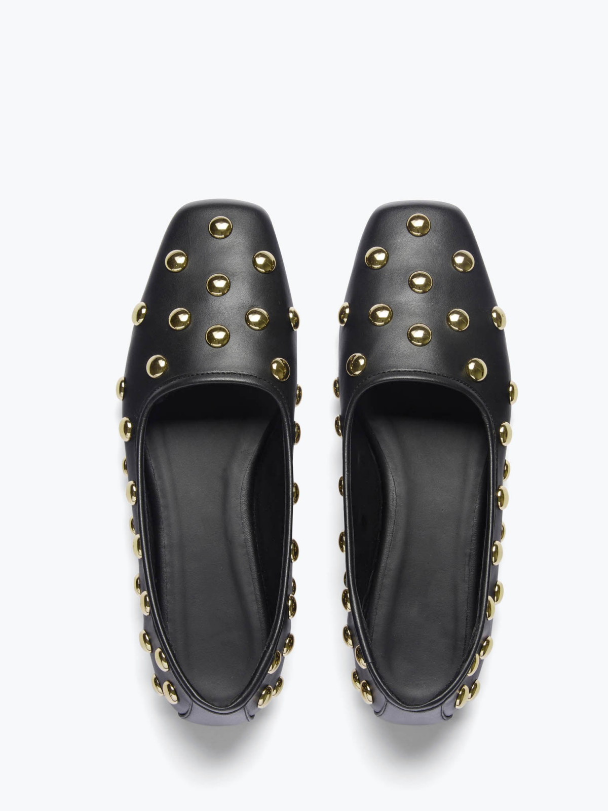 Black Square-Toe Ballet Flats With Gold Studs