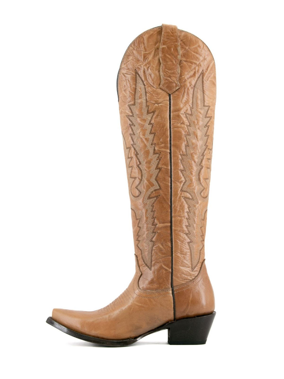 Classic Embroidery Crinkle Snip-Toe Half-Zip Tall Knee High Cowgirl Boots - Gold