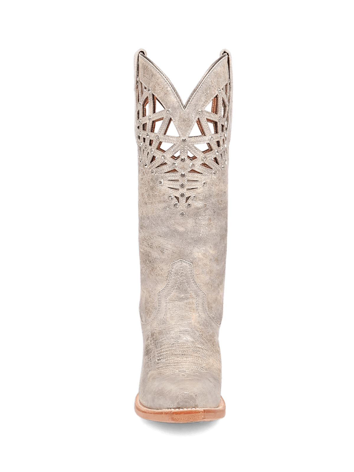 Distressed Gray Snip-Toe Cutout Crystal Wide Mid Calf Cowgirl Boots