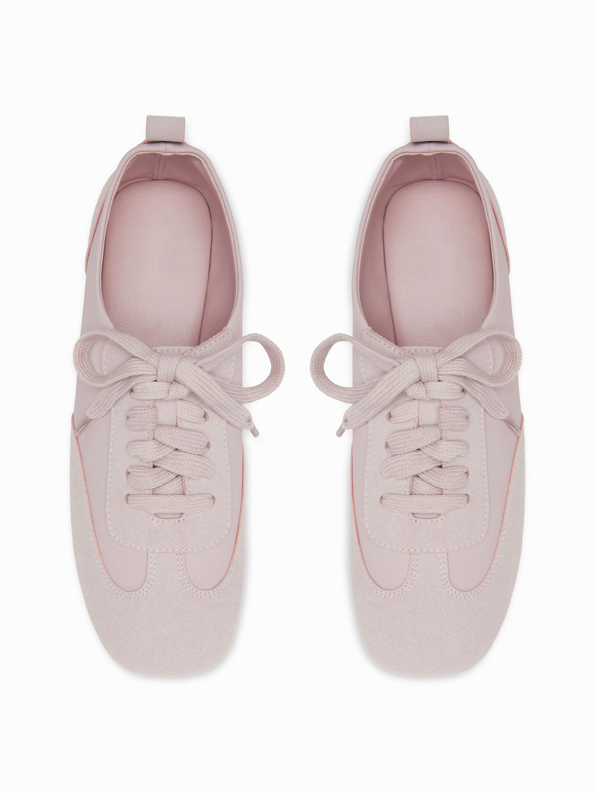 Gray Purple Cow Suede And Cow Leather Square-Toe Lace-Up Flats Sneakers