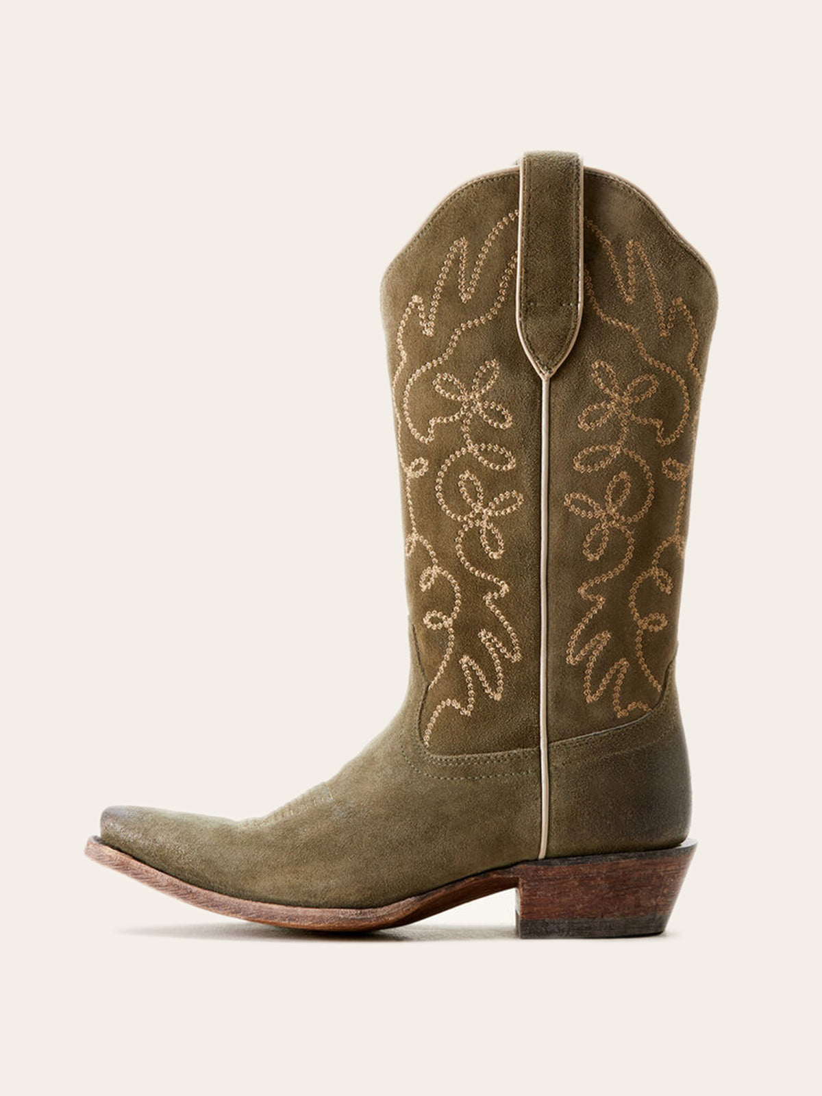 Faux Suede Embroidery Snip-Toe Mid Calf Cowgirl Boots - Green
