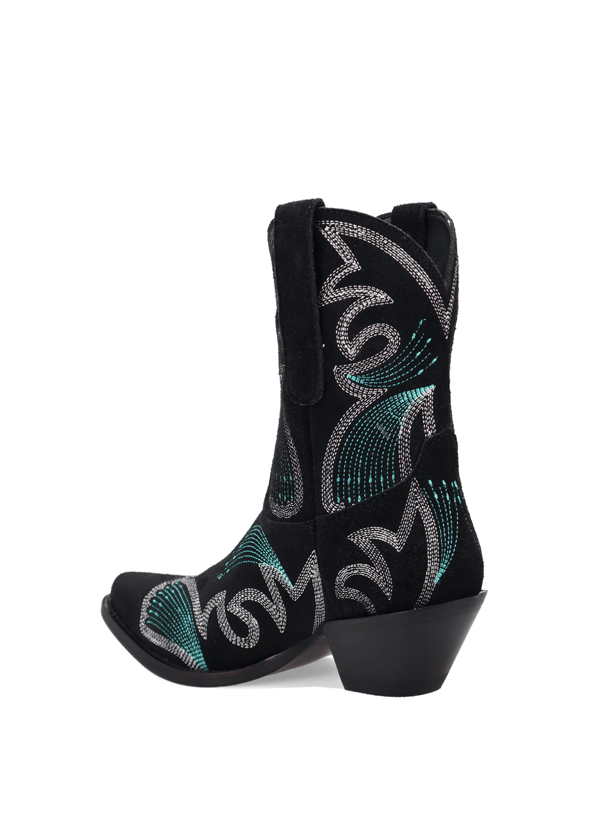 Black Faux Suede Snip-Toe Delicate Embroidery Ankle Cowgirl Boots