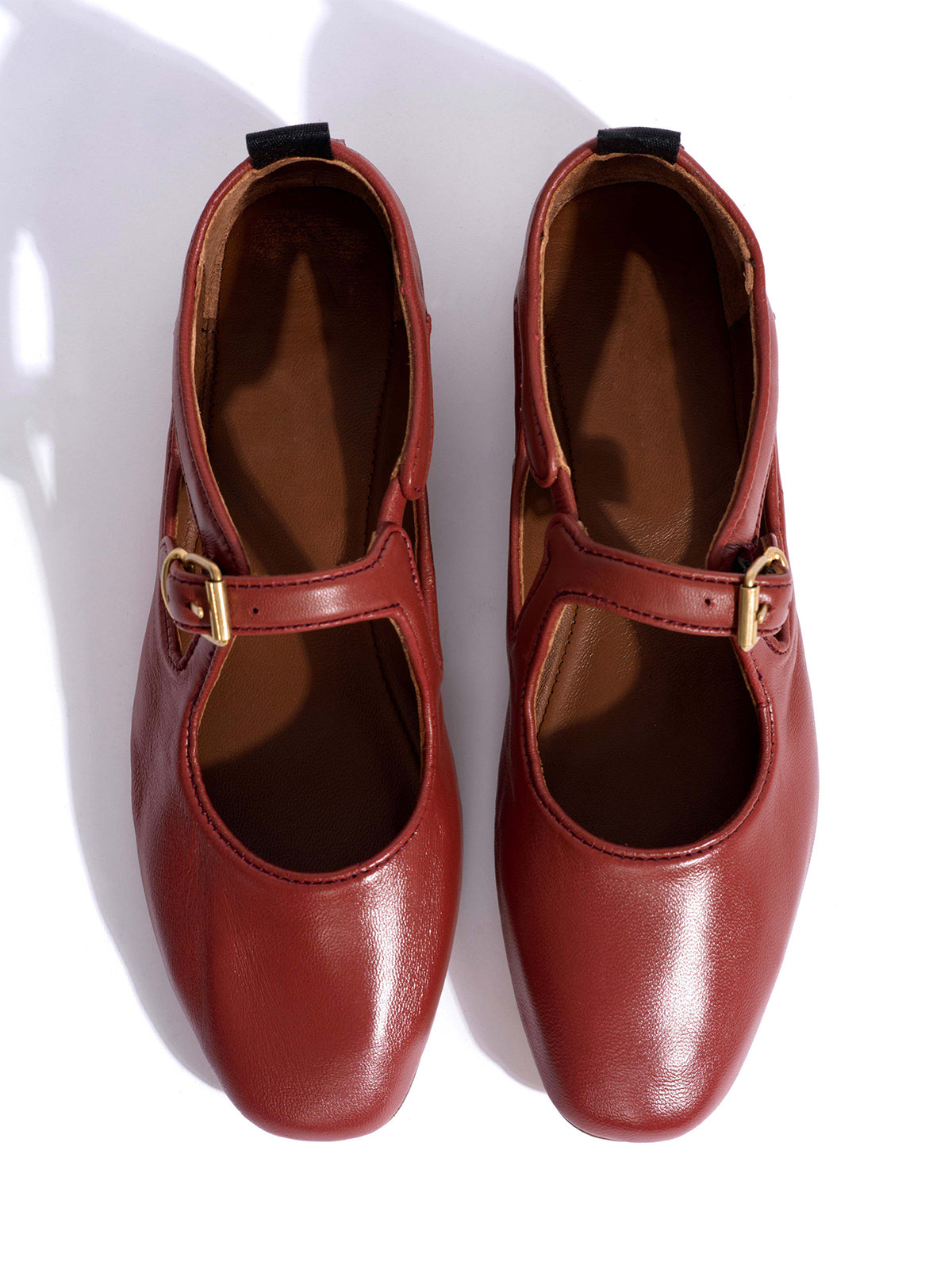 Square-Toe Buckle Strap Chic Flats - Red
