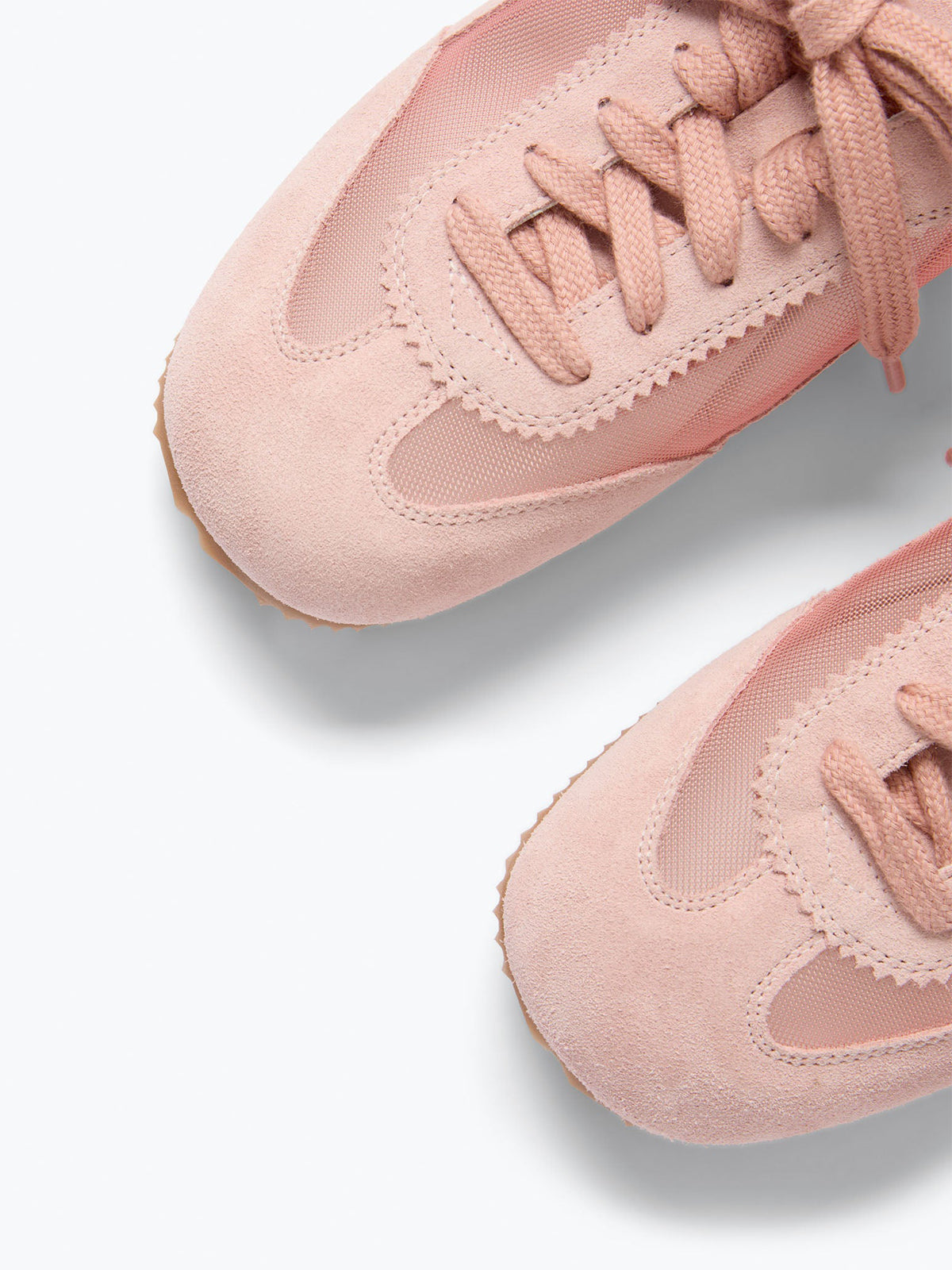 Pink Cow Suede And Mesh Square-Toe Stylish Lace-Up Sneakers