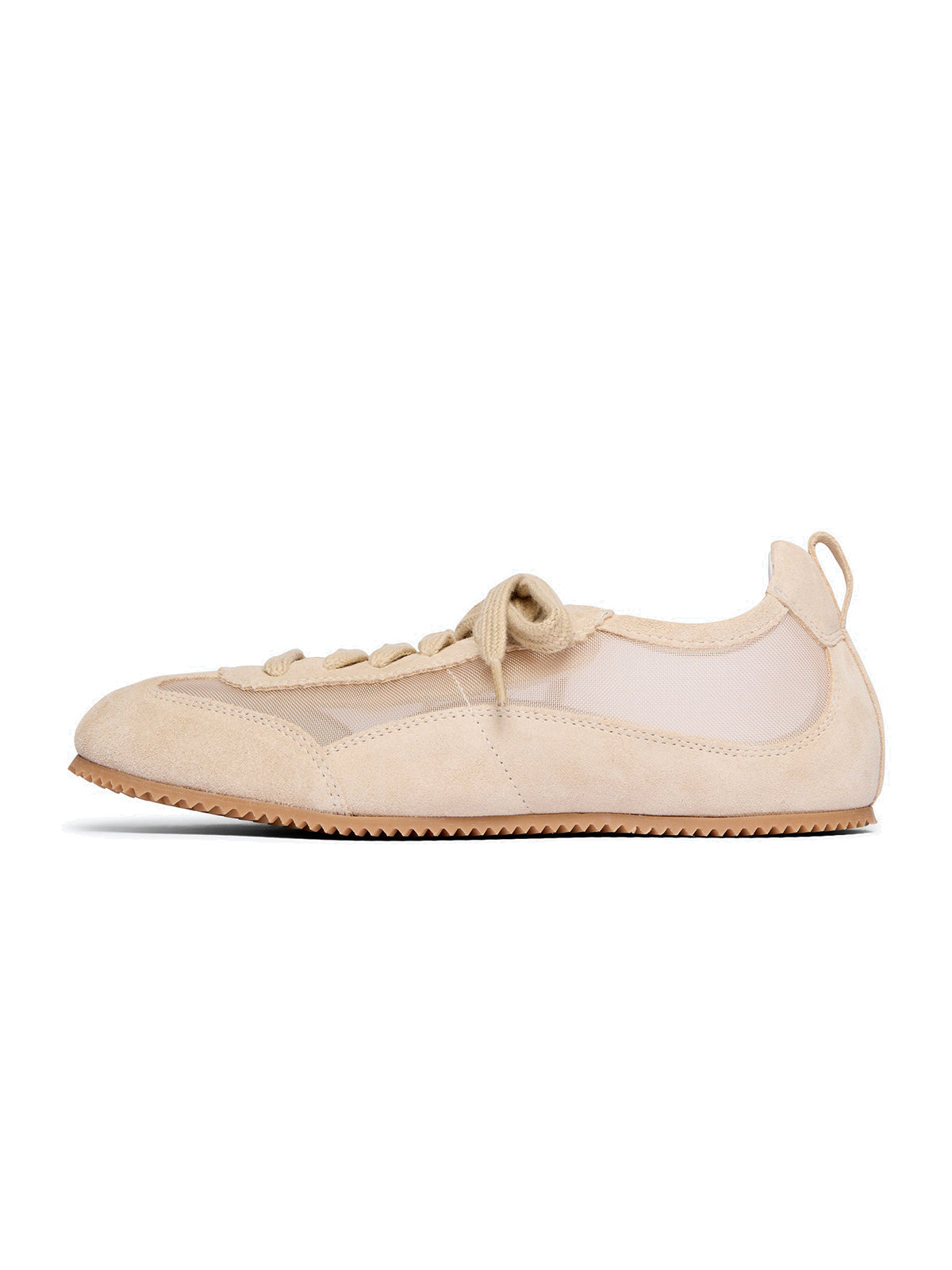 Sand Cow Suede And Mesh Square-Toe Stylish Lace-Up Sneakers