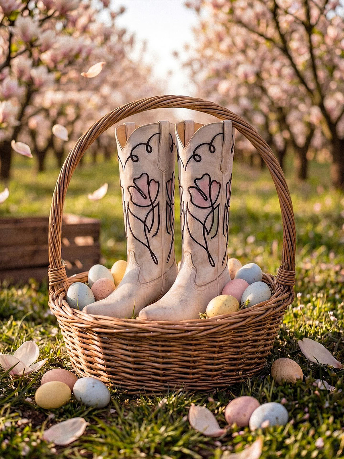 Distressed White Snip-Toe Stylish Embroidery Wide Calf Knee High Cowgirl Boots