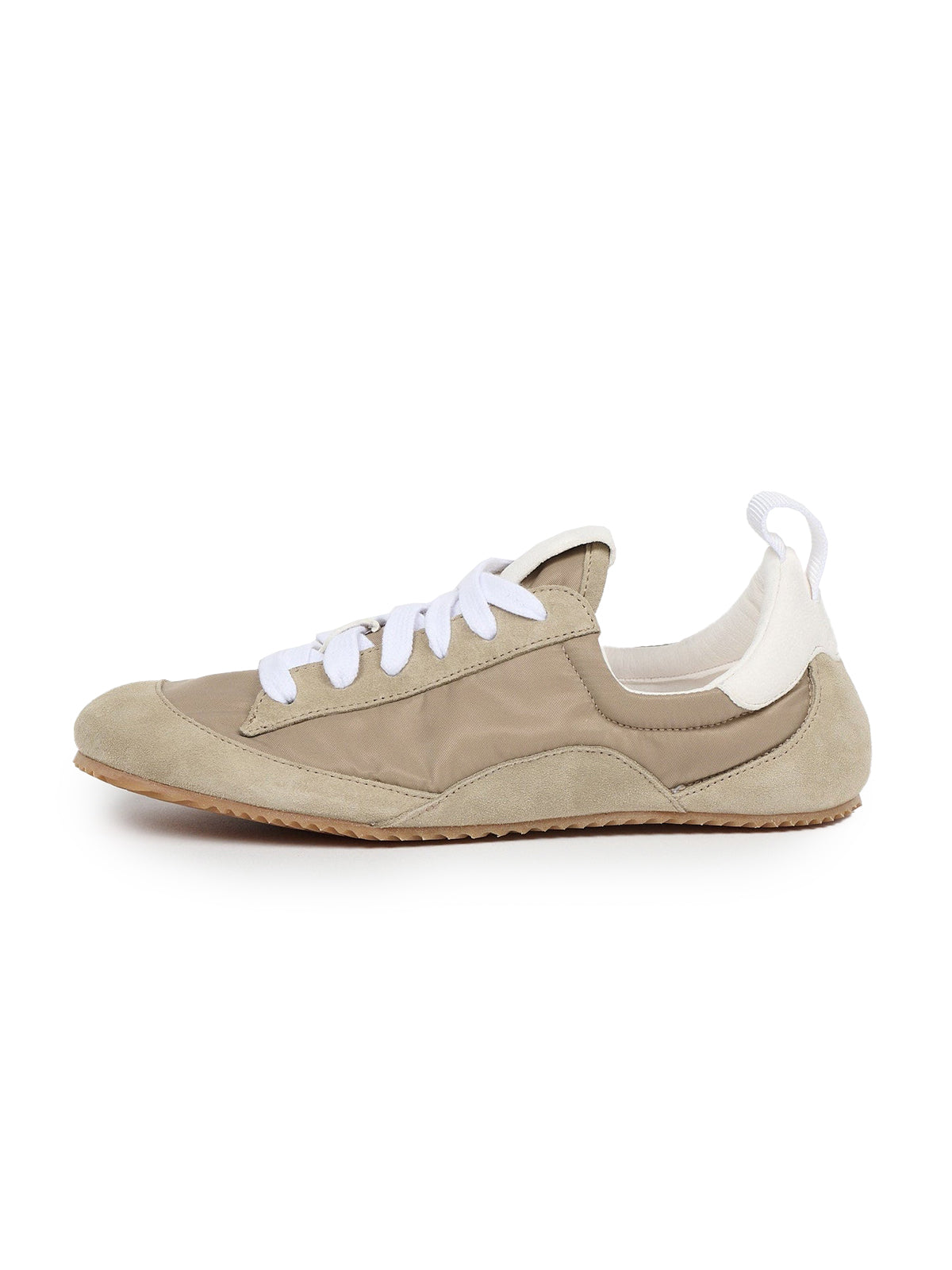 Cow Suede And Satin Round-Toe Lace-Up Chic Sneakers - Taupe