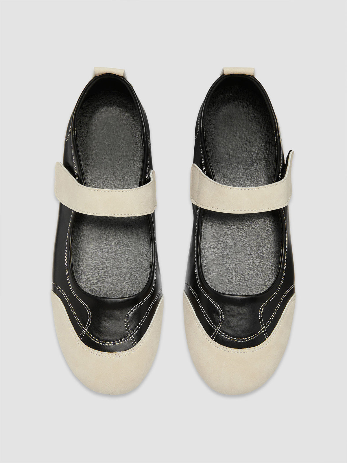 Contrast Beige And Black Round-Toe Chic Mary Jane Strap Flats