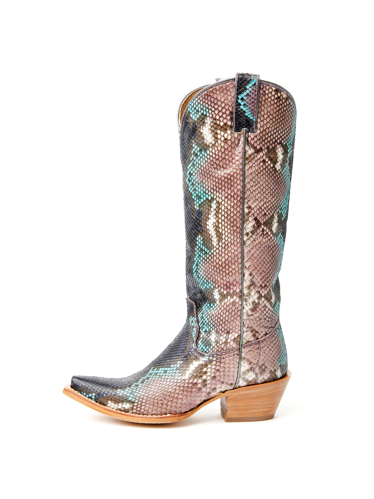 Purple Snakeskin Print Snip-Toe Sleek Wide Calf Knee High Cowgirl Boots