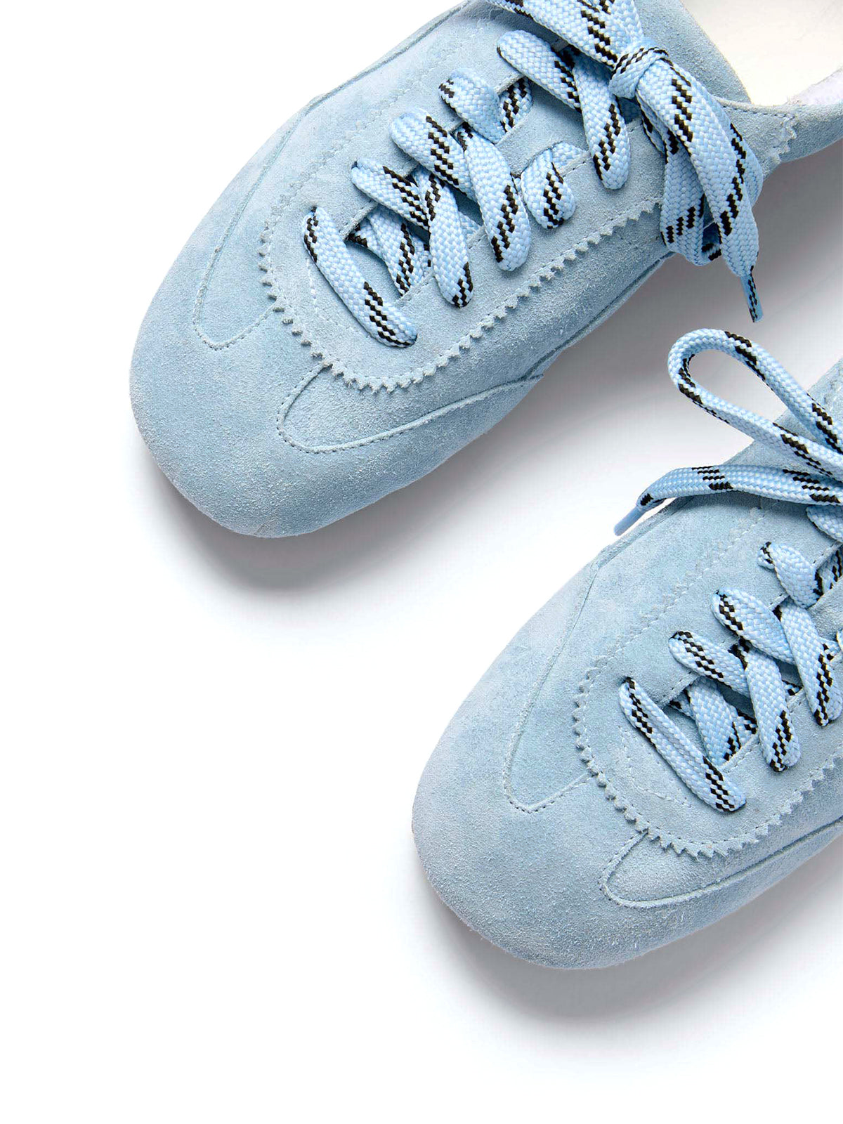 Blue Cow Suede Square-Toe Chic Lace-Up Ballet Sneakers