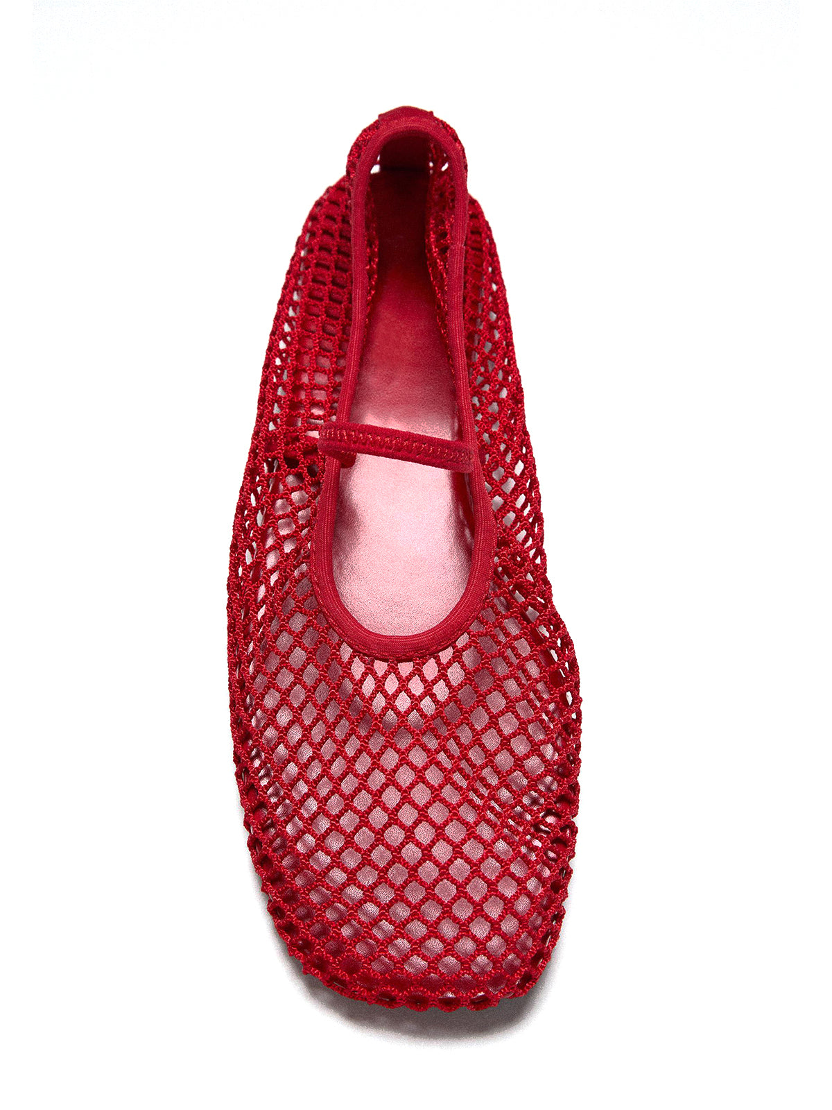 Red Mesh Square-Toe Simple Mary Jane Ballet Flats