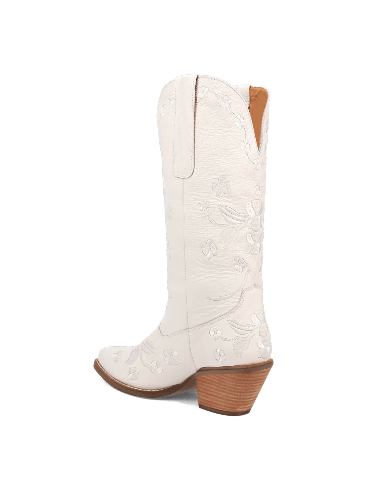 Flowers Embroidery Snip-Toe Mid Calf Cowgirl Boots - White