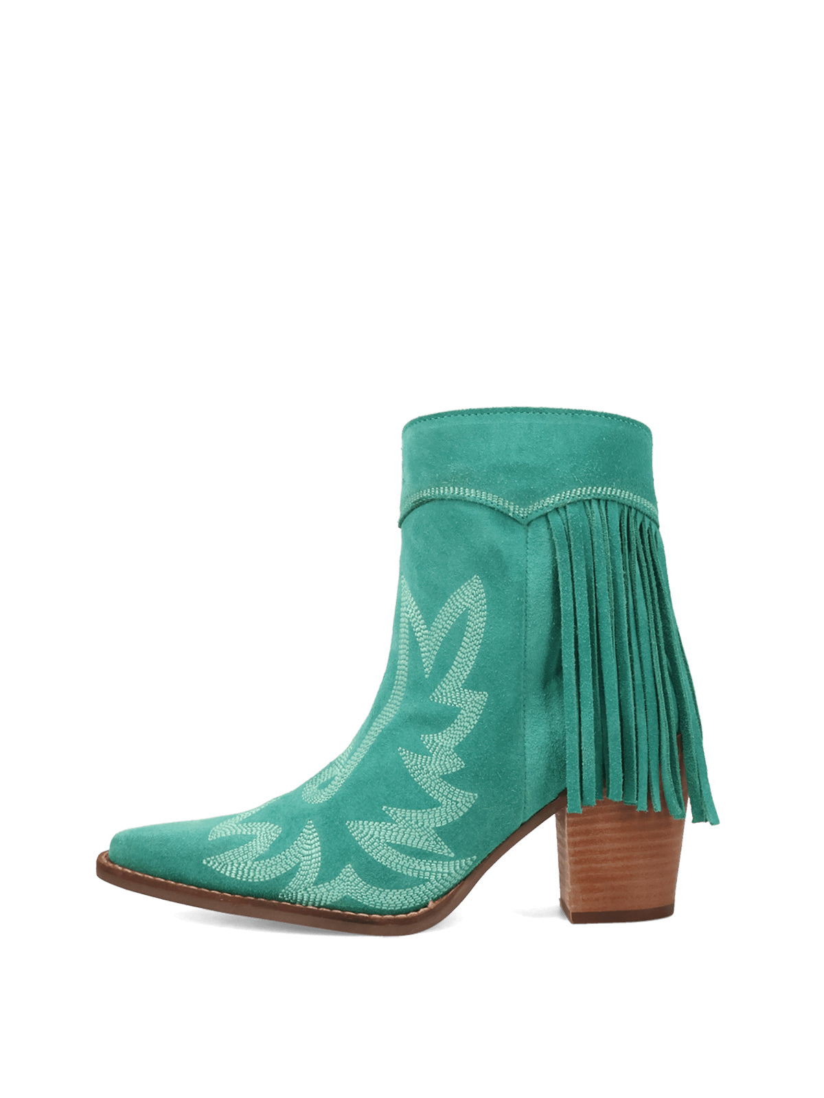 Green Faux Suede Snip-Toe Back Fringe Full-Zip Ankle Cowgirl Boots