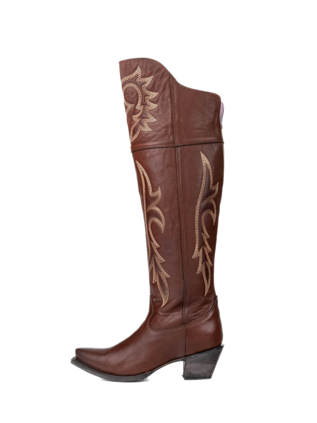 Brandy Snip-Toe Half-Zip Embroidery Tall Over-The-Knee Cowgirl Boots