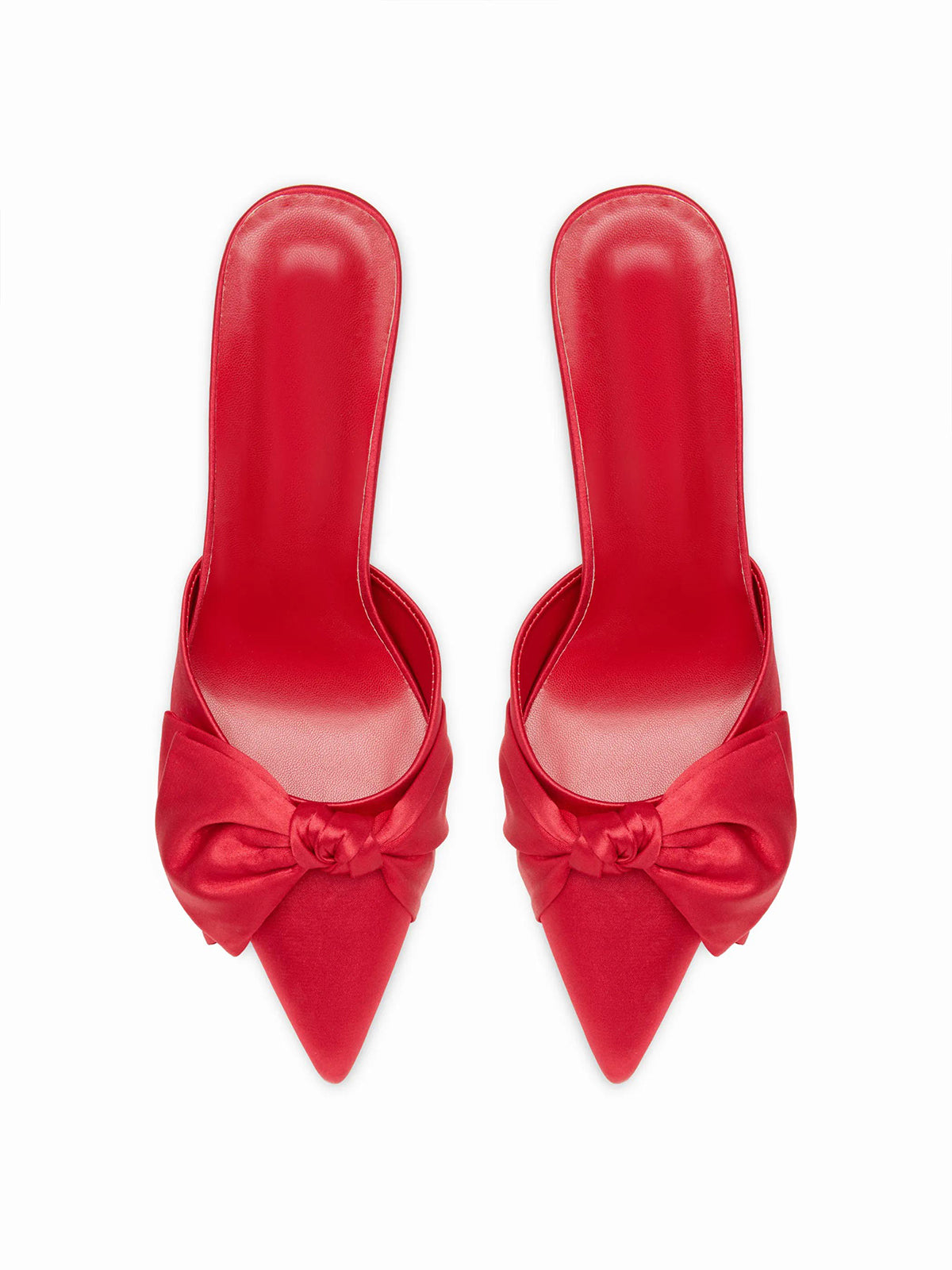 Red Satin Pointed-Toe Front Bowknot Slip-On High Heels