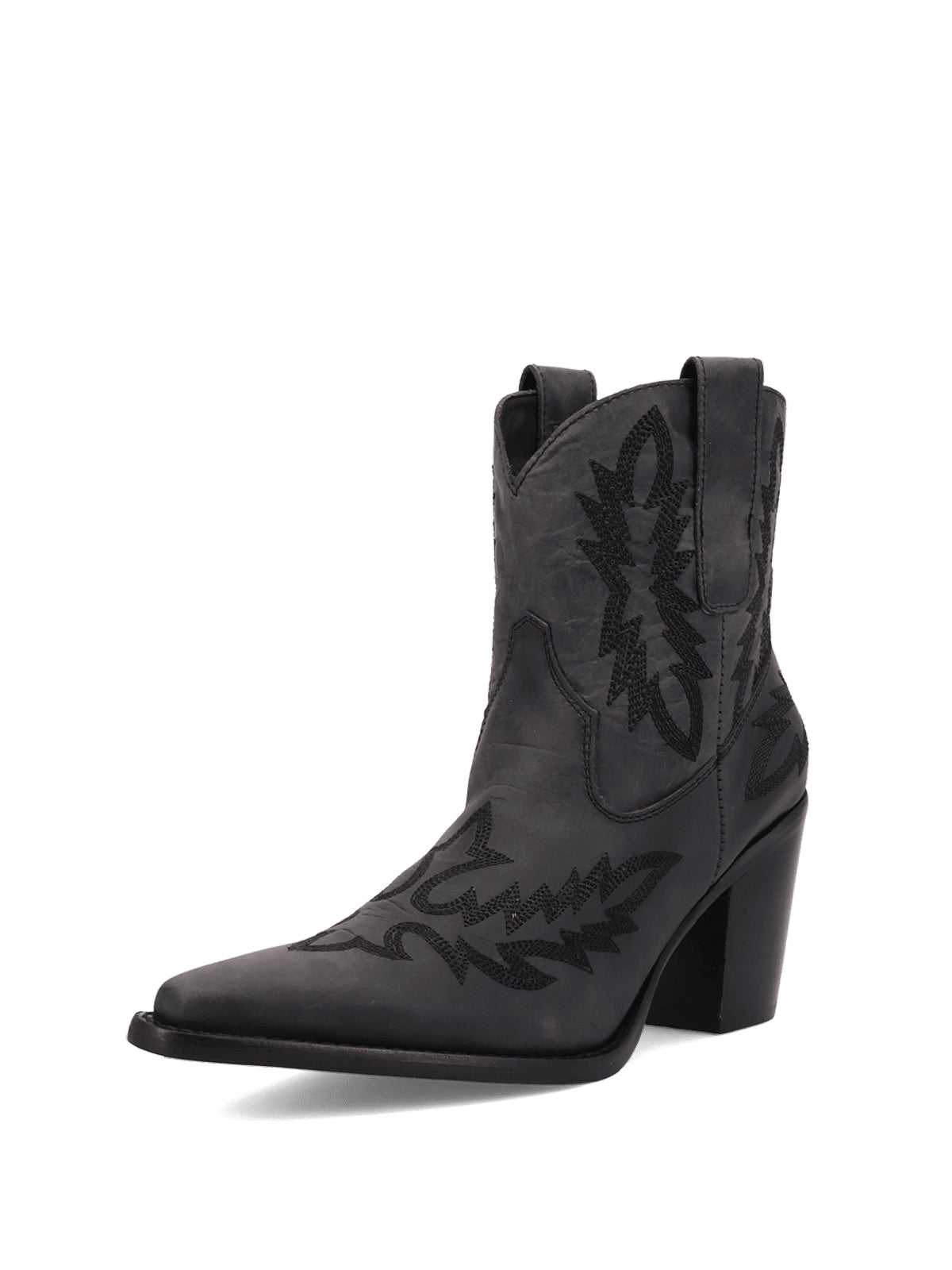 Black Snip-Toe Classic Embroidery Western Ankle Cowgirl Boots