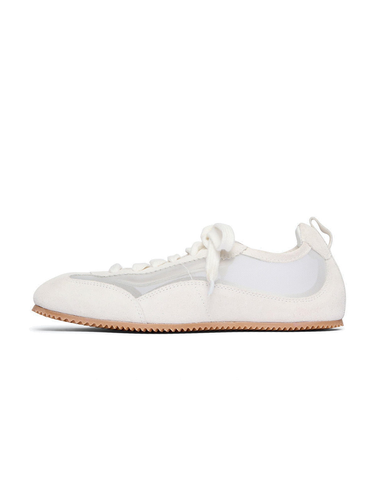 Ivory Cow Suede And Mesh Square-Toe Stylish Lace-Up Sneakers