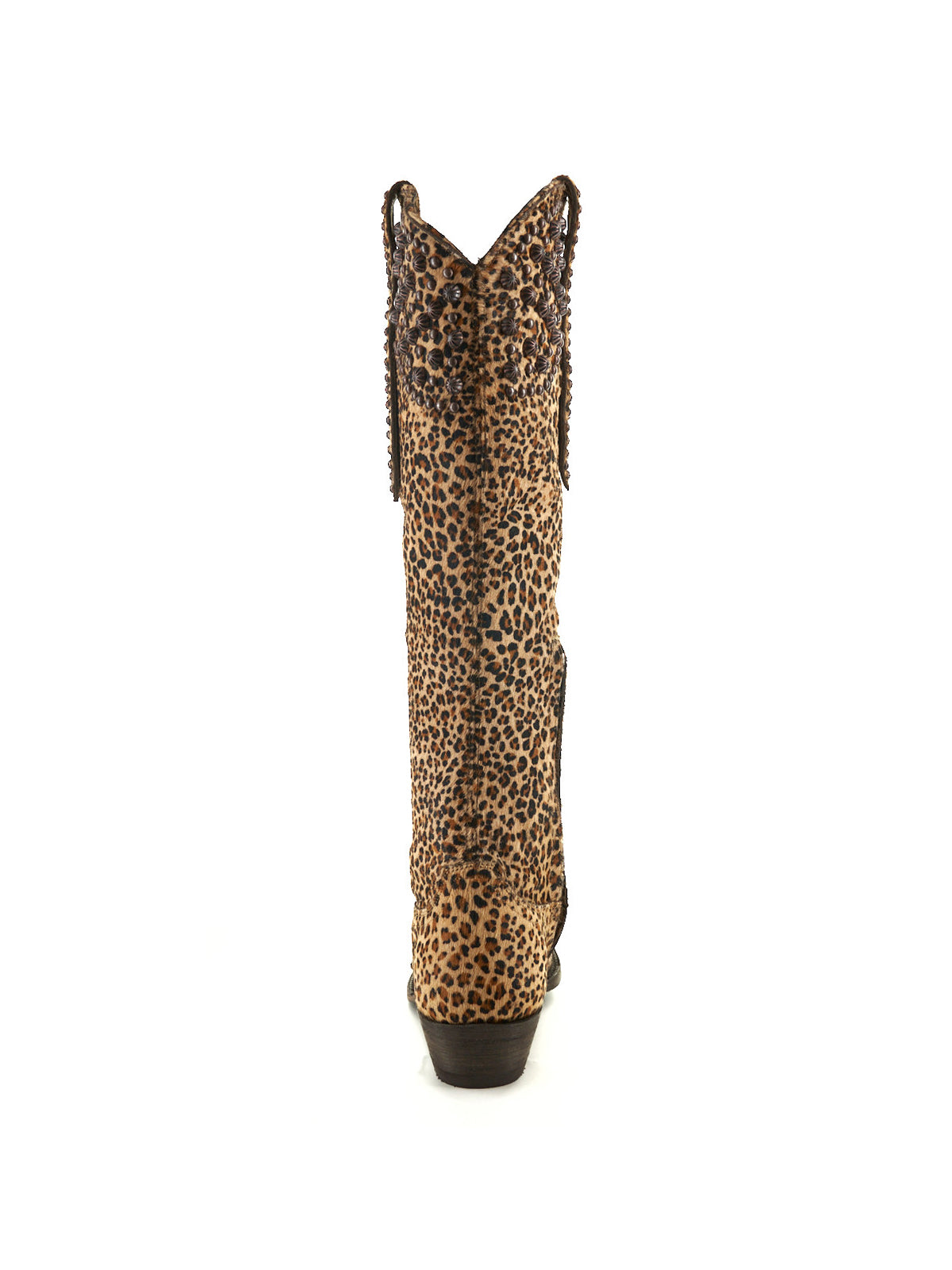 Leopard Print Snip-Toe Studs Half-Zip Knee High Cowgirl Boots