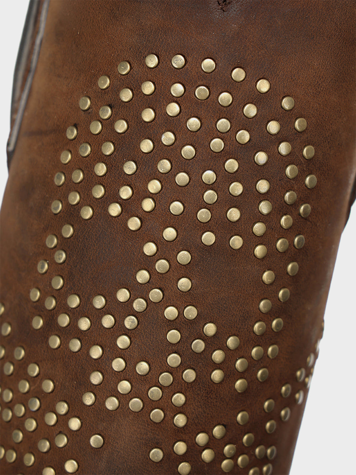 Brown Snip-Toe Skull Design With Studs Mid Calf Cowgirl Boots
