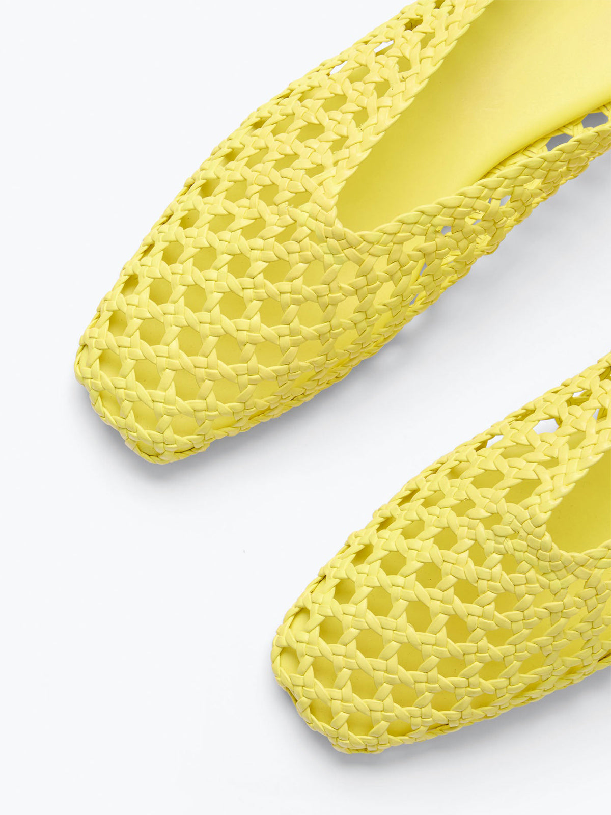 Woven Vegan Leather Square-Toe Ankle Lace-Up Backless Flats - Yellow