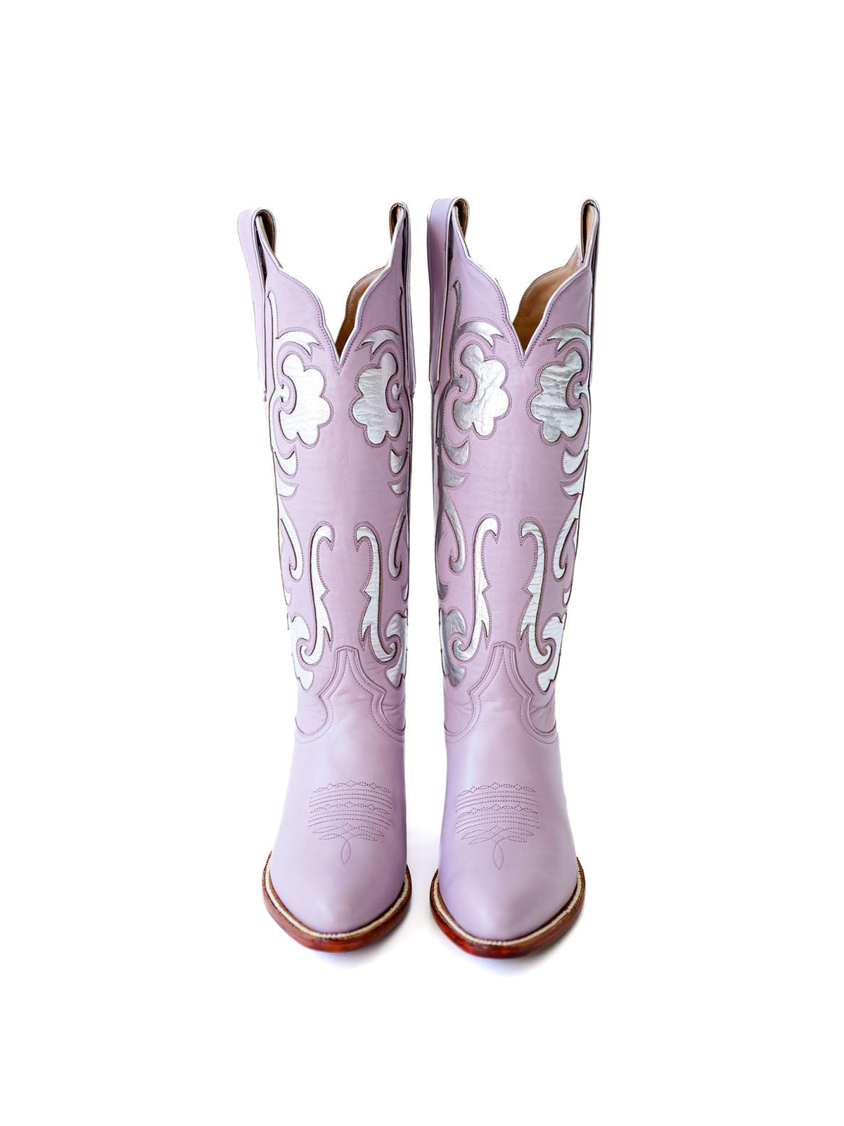 Lavender Almond-Toe Inlay Wide Mid Calf Cowgirl Boots