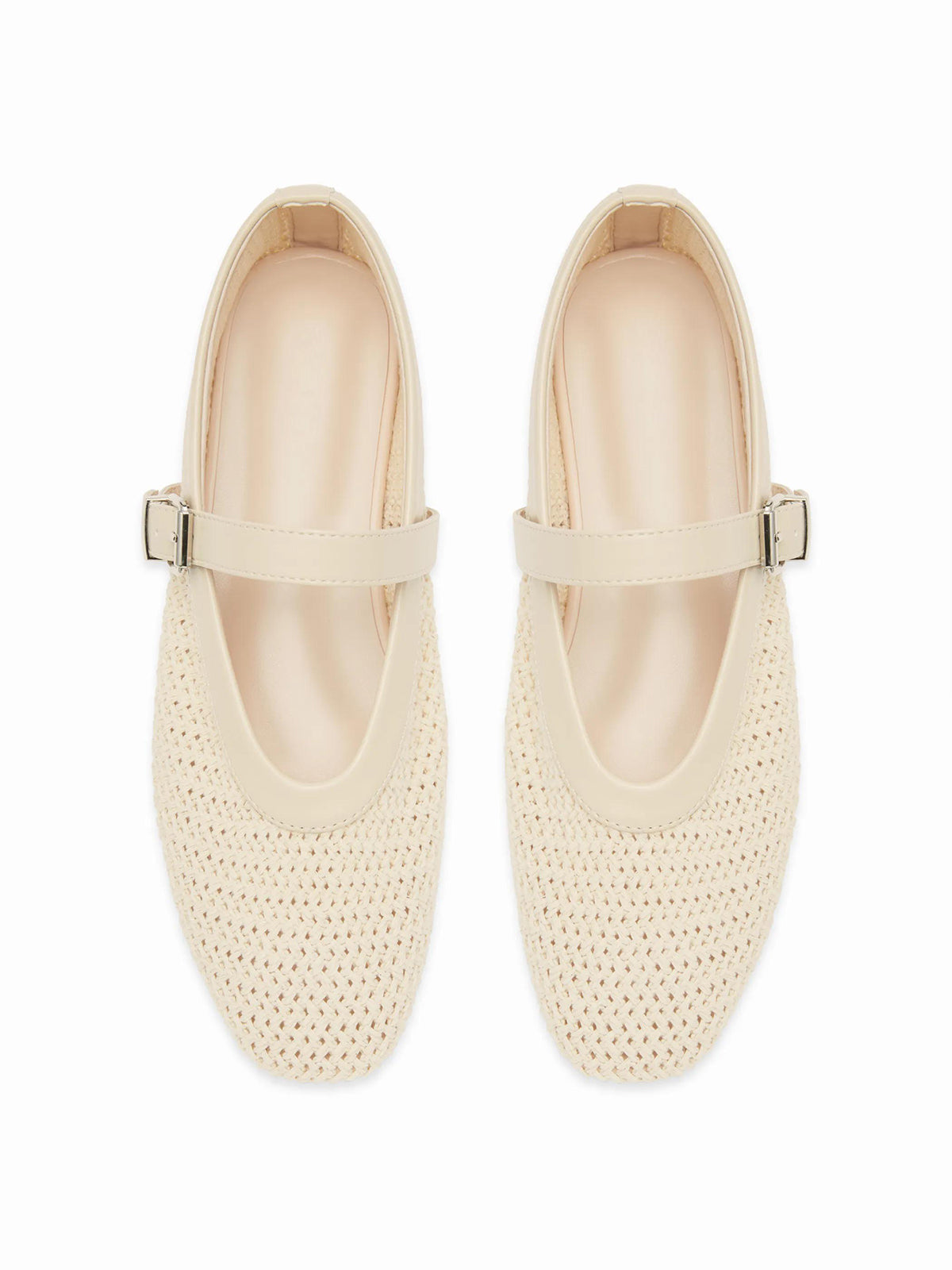 Cream Woven Square-Toe Classic Mary Jane Flats
