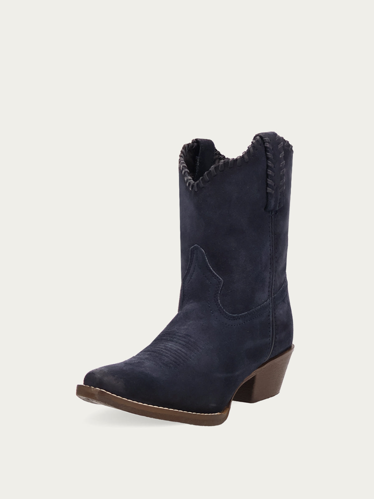 Navy Faux Suede Snip-Toe Short Slip-On Ankle Cowgirl Boots