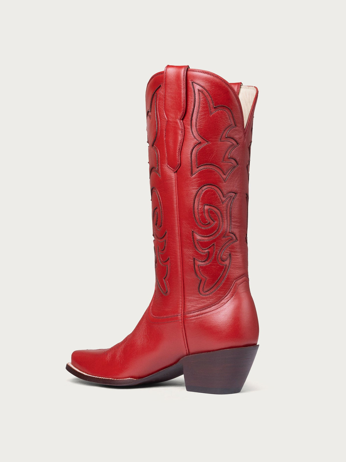 Red Snip-Toe Stylish Inlay Classic Mid Calf Cowgirl Boots