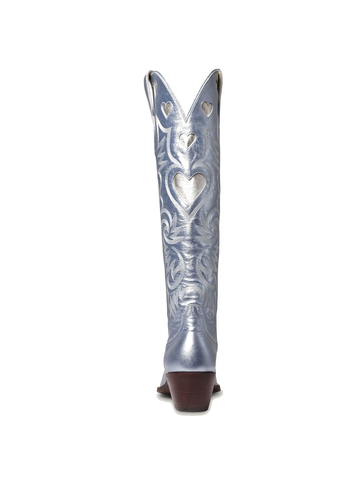 Metallic Blue Round-Toe Chic Hearts Inlay Wide Calf Knee High Cowgirl Boots