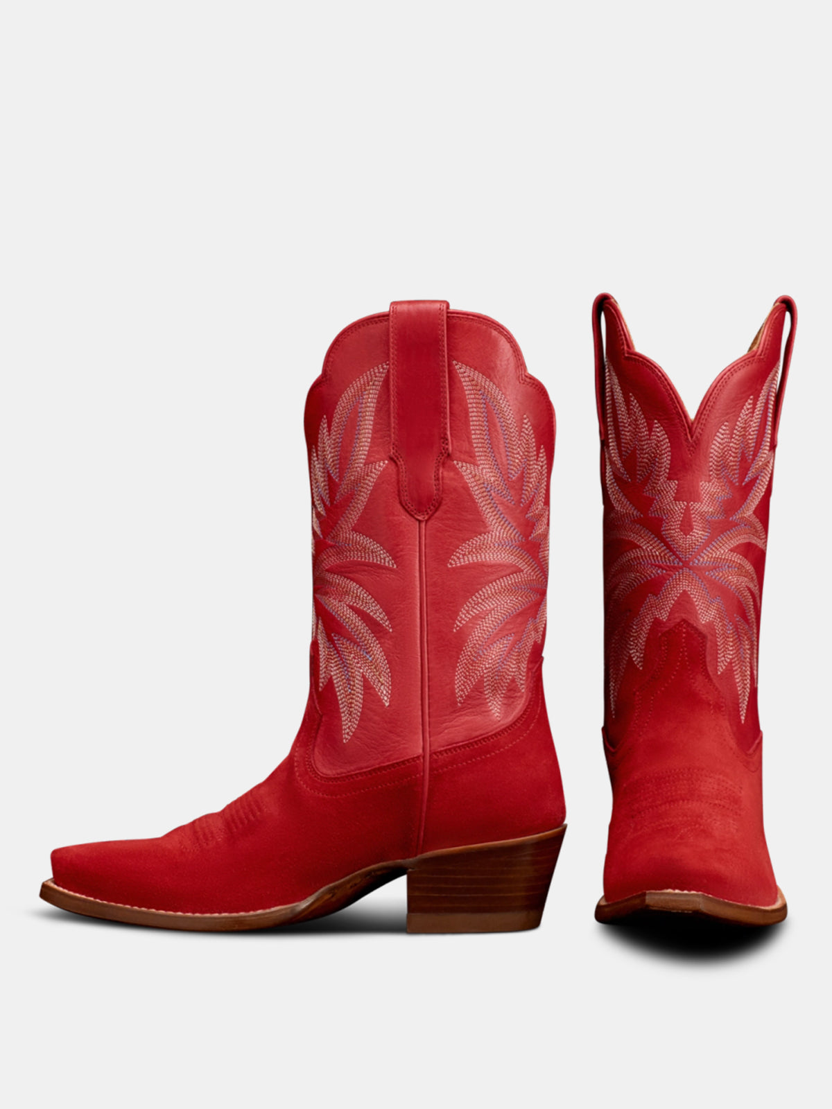 Retro Embroidery Snip-Toe Chic Mid Calf Cowgirl Boots - Red