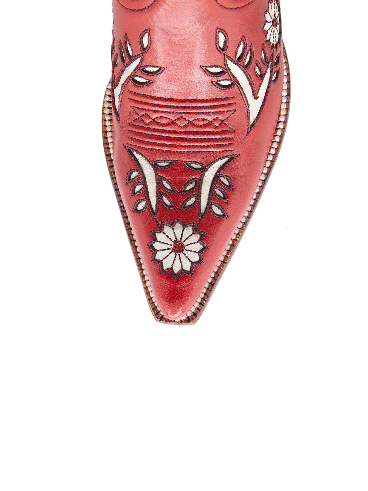 Red Pointed-Toe White Sunflower Inlay Wide Calf Knee High Cowgirl Boots