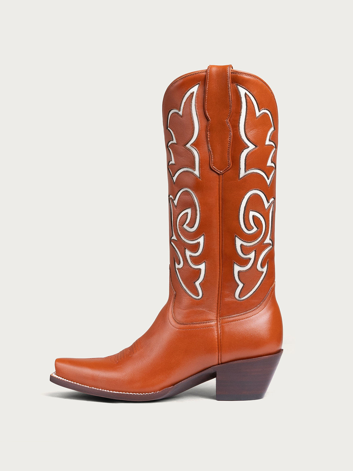 Brown Snip-Toe Stylish Inlay Classic Mid Calf Cowgirl Boots