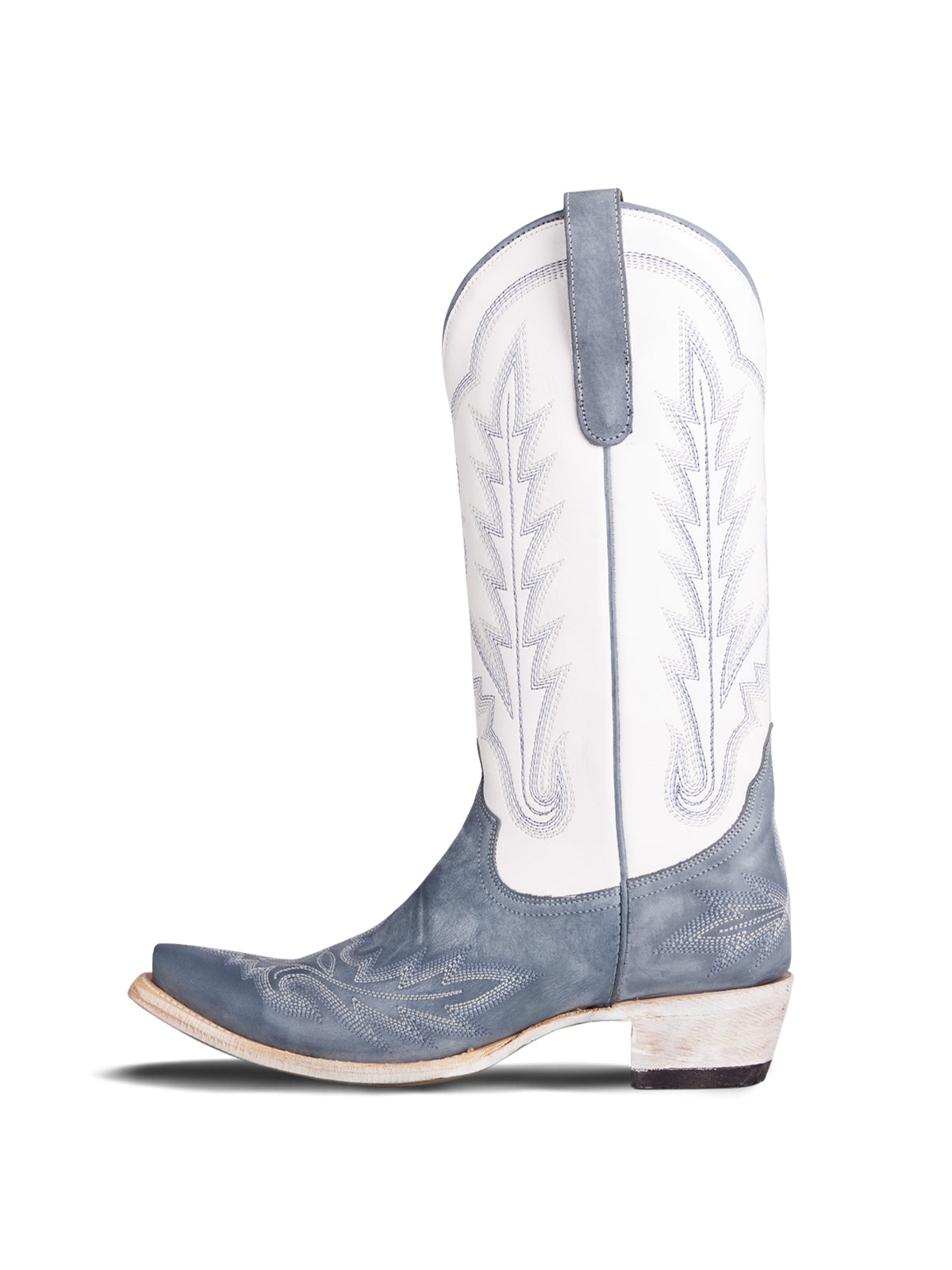 Contrast White And Dusty Blue Snip-Toe Chic Embroidery Mid Calf Cowgirl Boots