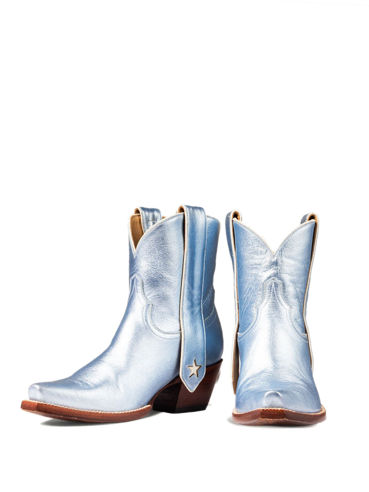 Metallic Blue Snip-Toe Long Ear Pull  With Heart Inlay Ankle Boots