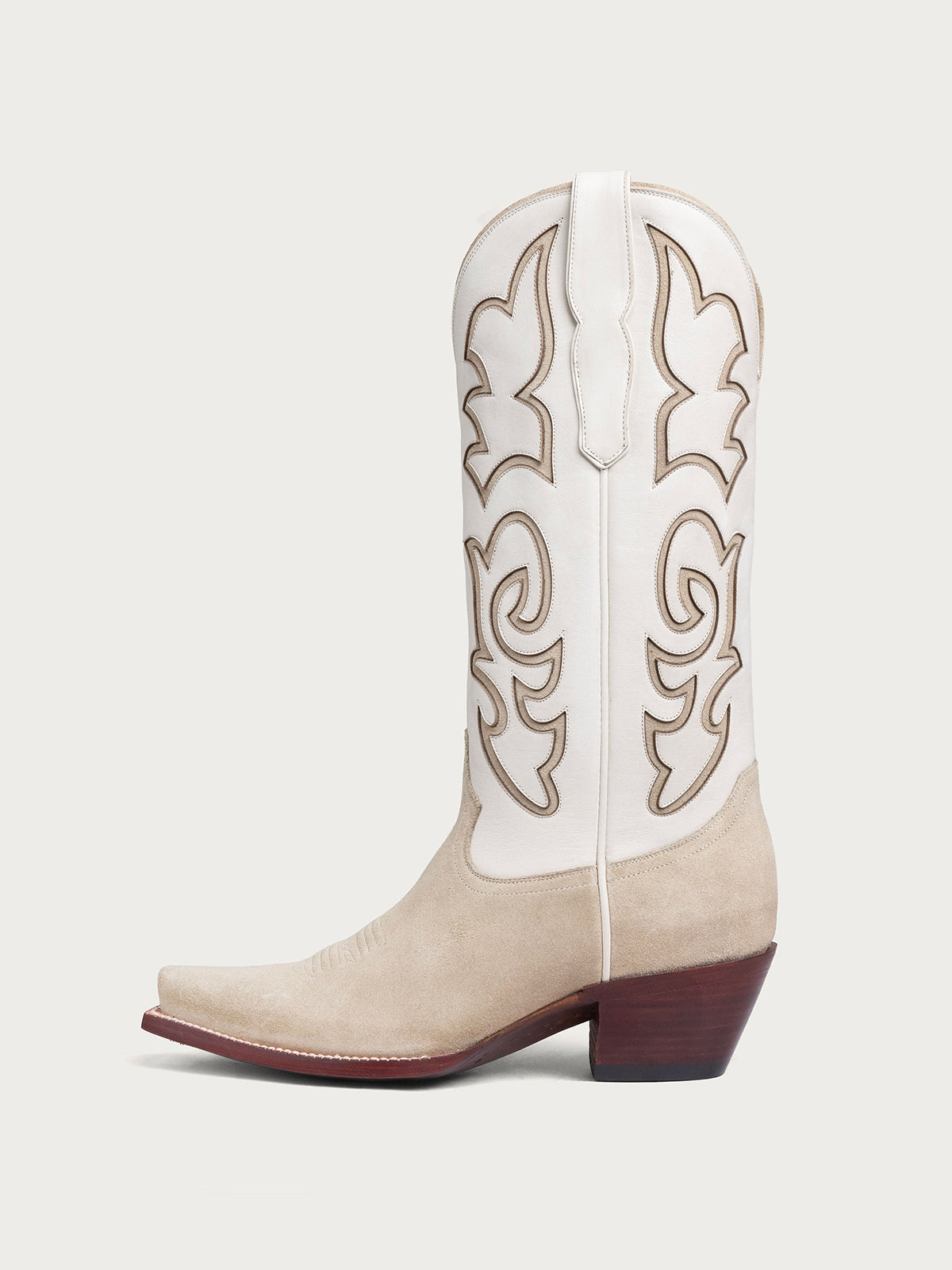 Bone Snip-Toe Stylish Inlay Classic Mid Calf Cowgirl Boots