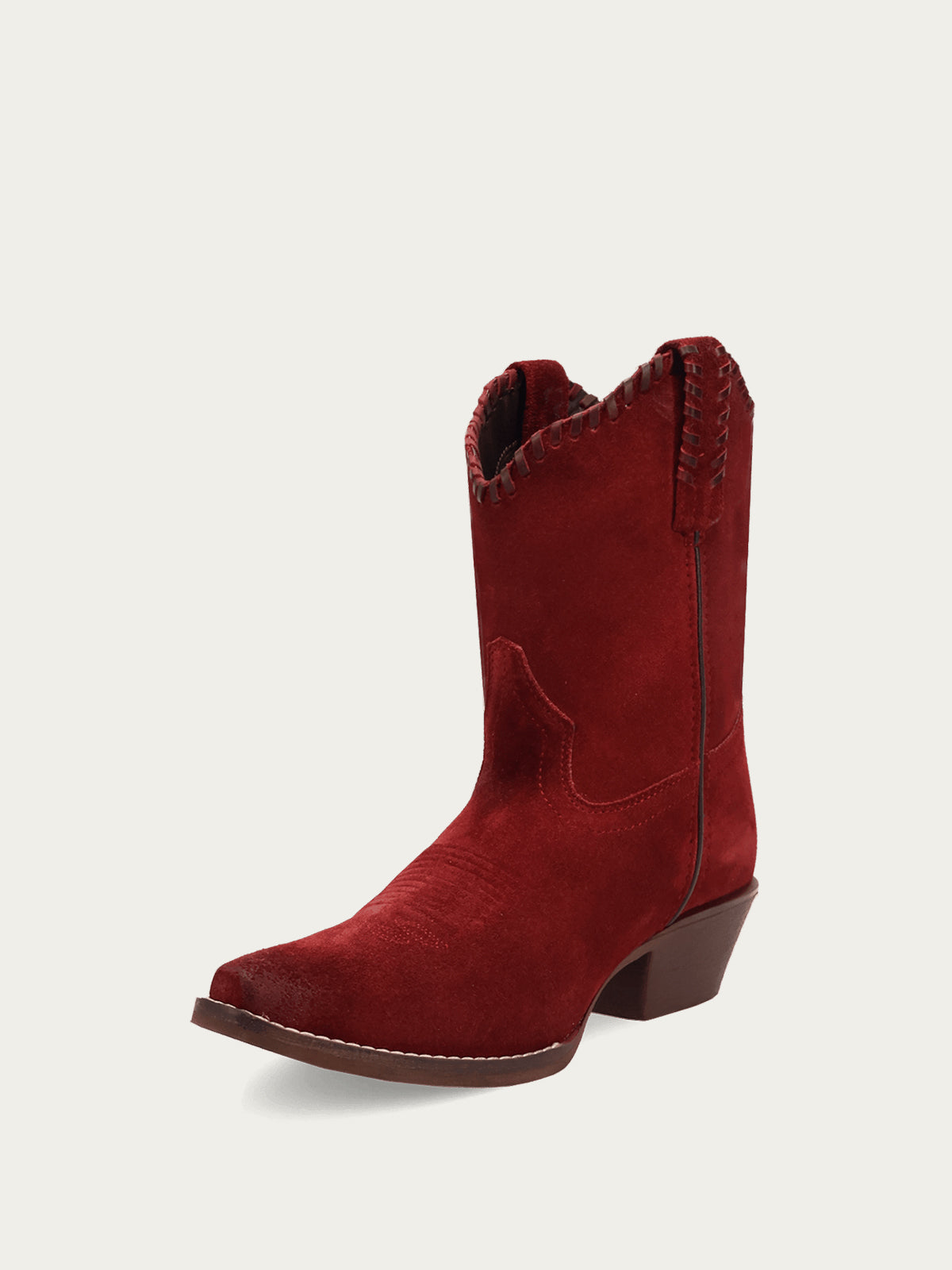 Red Faux Suede Snip-Toe Short Slip-On Ankle Cowgirl Boots