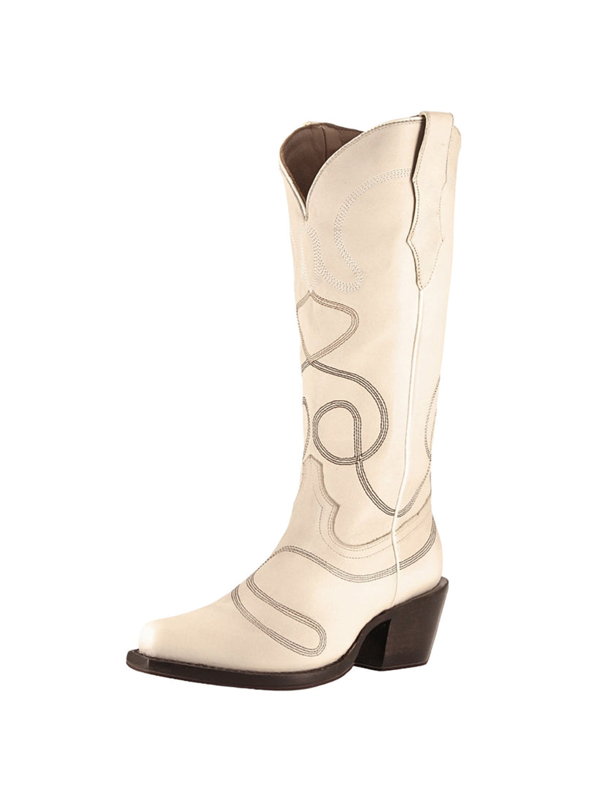 Bone Snip-Toe Simple Embroidery Classic Mid Calf Cowgirl Boots