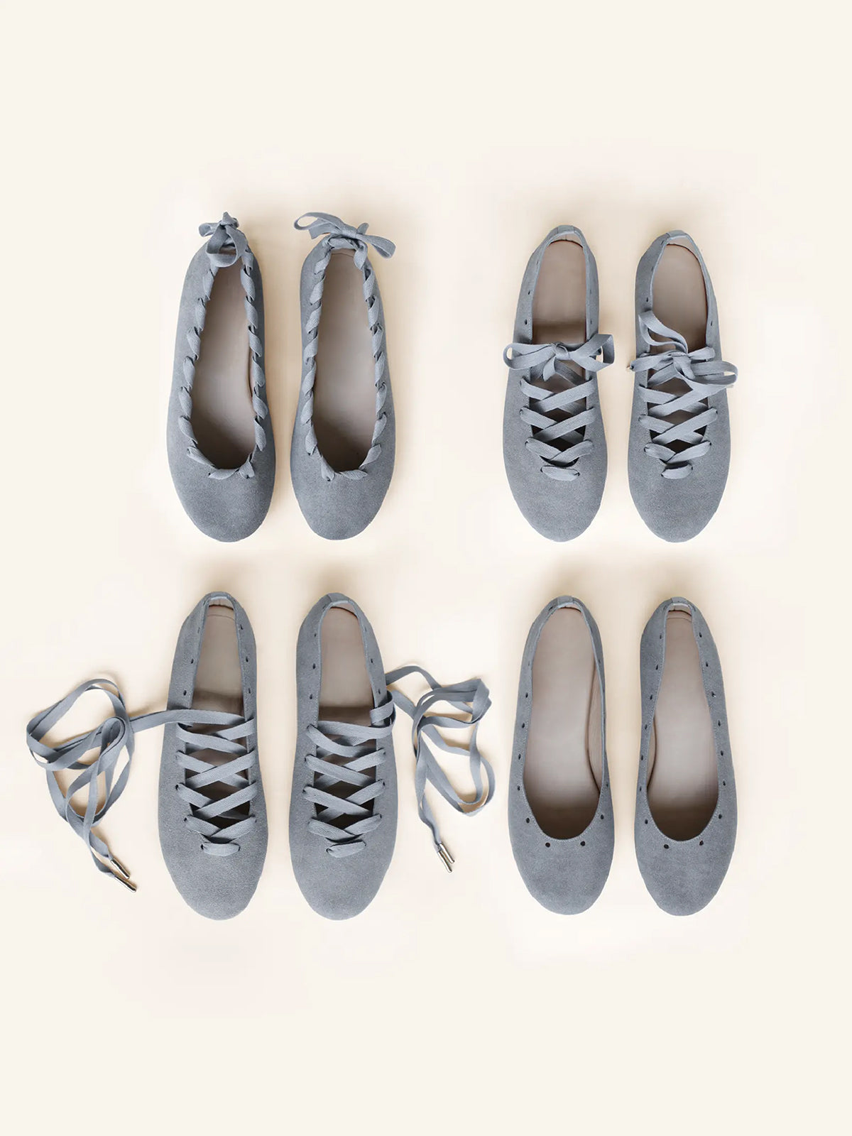 Gray Faux Suede Round-Toe Lace-Up Stylish Ballet Flats