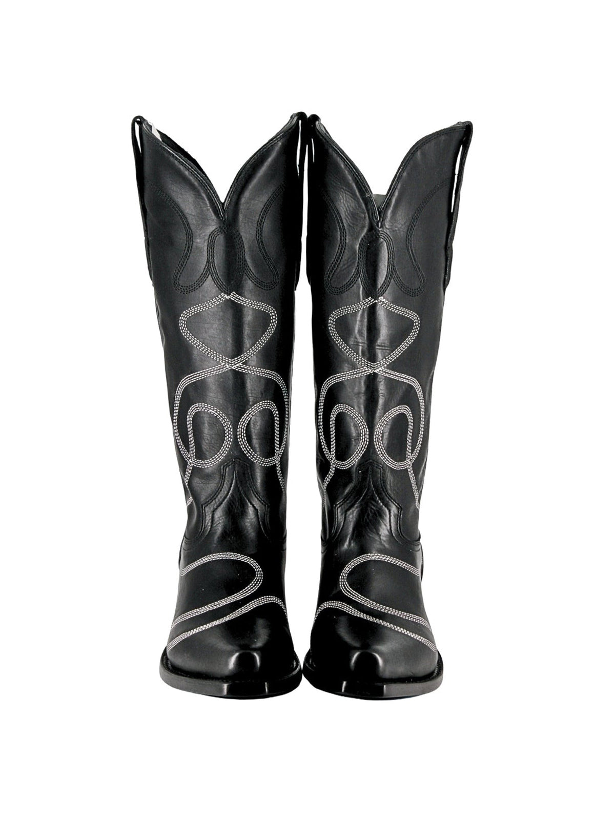 Black Snip-Toe Simple Embroidery Classic Mid Calf Cowgirl Boots